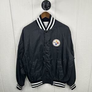 Vintage 80’s Black Pittsburgh Steelers Bomber Varsity Jacket Size XL
